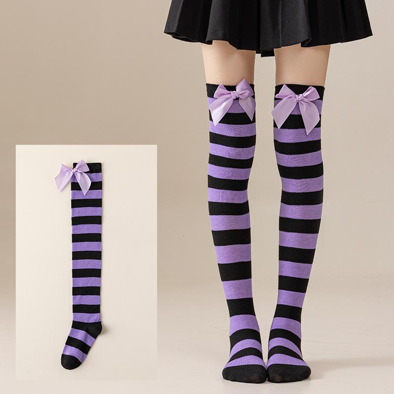 Christmas Striped Over Knee Thigh High Stockings 1 Pair Soft Socks for Women Xmas Party Favor Gift Option