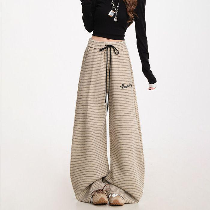 Unisex Retro Stripe Casual Sports Drape Sweatpants Double Extra Large абрикосовый
