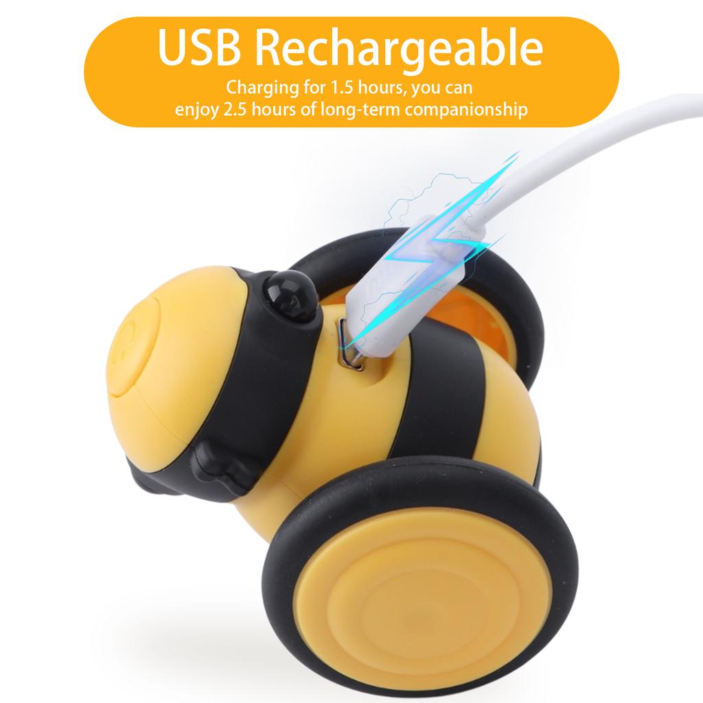 Moving Feather Toy for Pet Cat Feather Play and Catch Cartoon Bee Shaped Feather Toy Moving Play-Catch Vehicle Toy