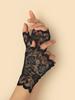1pair Black Lace Rose Decoration Sheer Breathable Party Gloves