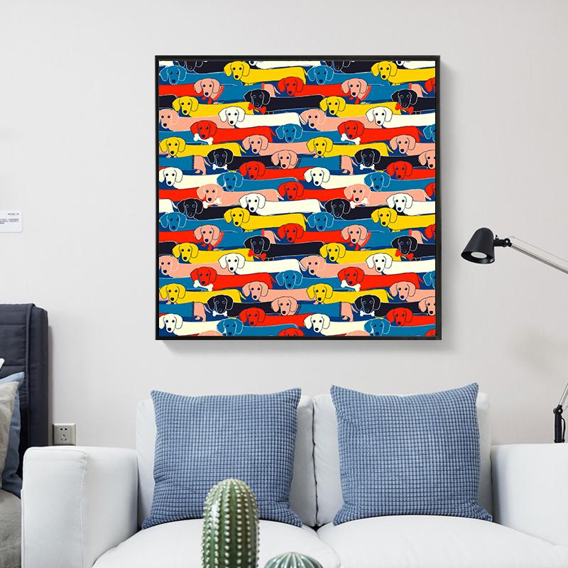 Funny Colorful Poster with Bone Taxa, Canvas, Painting, Abstract Animal, Dog, Wall Art for the Living Room, Decoration for the House, No Frame
