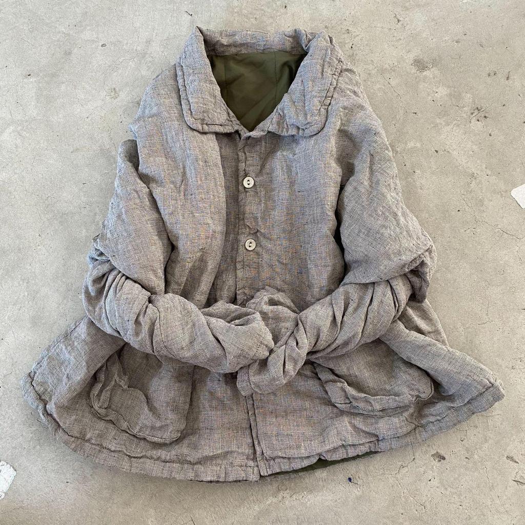 Johnature Women Chinese Style Turn-down Collar Long Sleeve Button Coats Winter Solid Color Vintage Coats