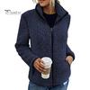 Winter Jacket Stand Collar Long Sleeves Pockets Zipper Closure Fluffy Coat Cardigan Women Autumn Solid Color Plush Streetwear