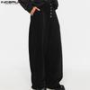 INCERUN Men Spring High Waist Buttons Solid Casual Long Chunky Pants Trousers 