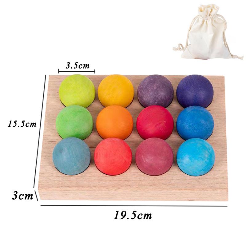Montessori Sorting Board Puzzle Game Solid Wood Rainbow/Macaron Color Tray Villain Bead Color Cognition Matching Educational Toy
