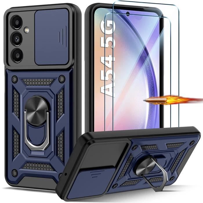 Coque et Verres Trempés - Samsung - Galaxy A54 5G - Bleu Marine - Antichoc - Cache Caméra