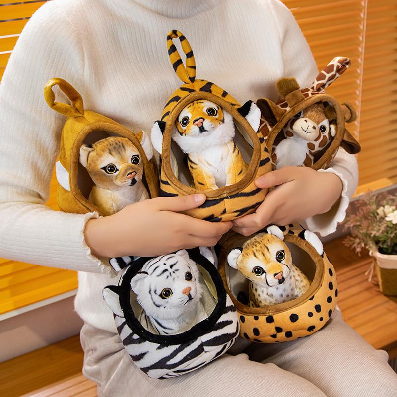Cute Simulated Animal Doll White Tiger Baby Giraffe Lion Leopard Nest Plush Toy Kids Gift