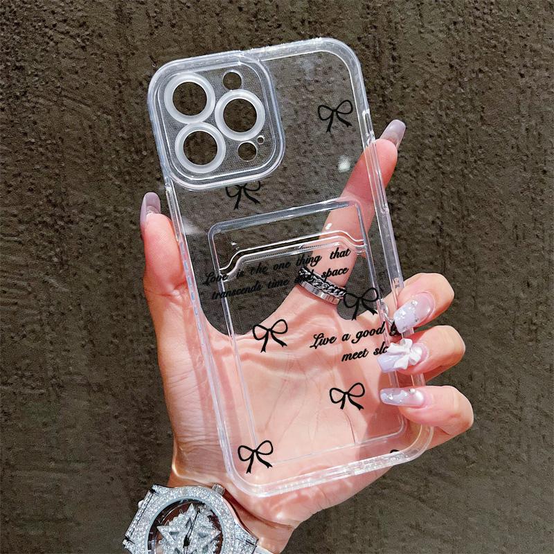 Card Slot Holder Silicone Wallet Pocket Case For iPhone 14 16 17 Xiaomi Redmi Note 13 Vivo V27E V27 Samsung S23 S24 S25 Ultra Cover Clear Phone Bumper