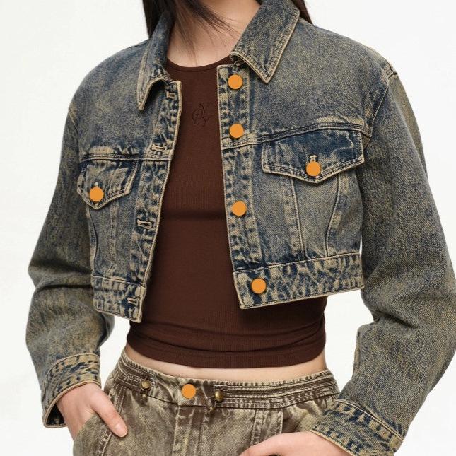

Женская джинсовая куртка в ретро-стиле Гонконга 2026: Европейский и американский повседневный свободный крой Medium