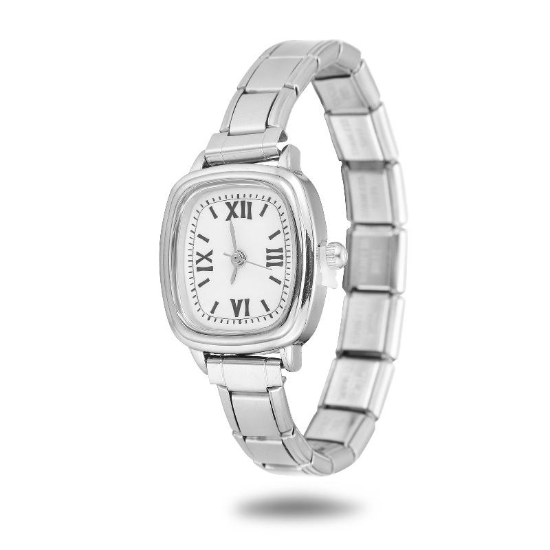 1PCS DIY Square Round Simple Watch Men Women's 9MM Width Italian Elastic Charm Stainless Watch Header Linker Bracelet Gifts