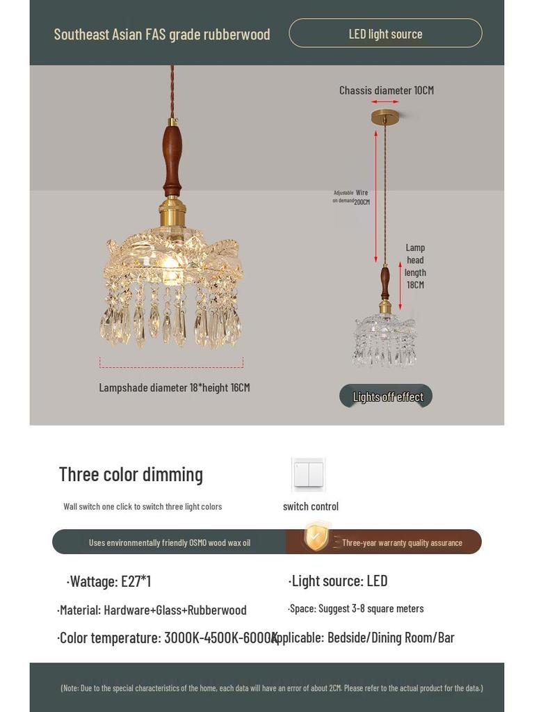 French Mid-Century Solid Wood Bedside Pendant Light