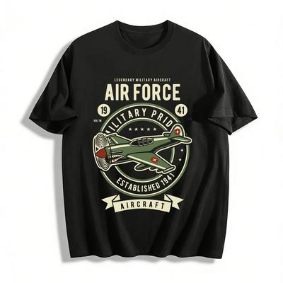 WWII Fighter Plane Print Air Force Military Pride Casual T-Shirt Pure Cotton T-shirt