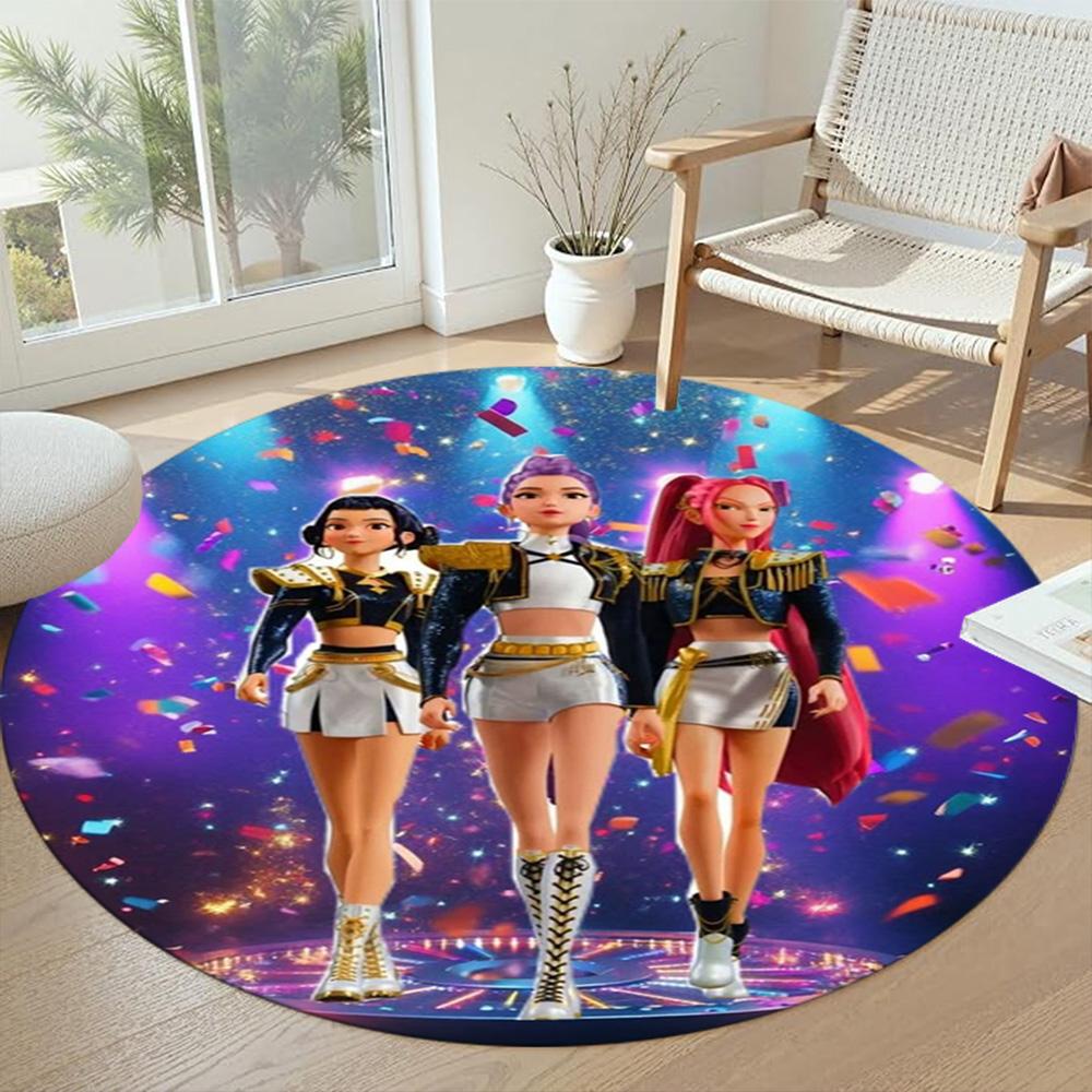 K-pop Round Floor Mat Design for Foyer Game Room Hallway Study room Antislip Round Carpet Anime Office Decor Gift for Festivals