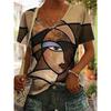 New Casual High-quality Retro Style 3D Women's Short Sleeved V-neck T-shirt