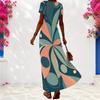 Women Plus Size V Neck Short Sleeve Geometric Printed Maxi Dress