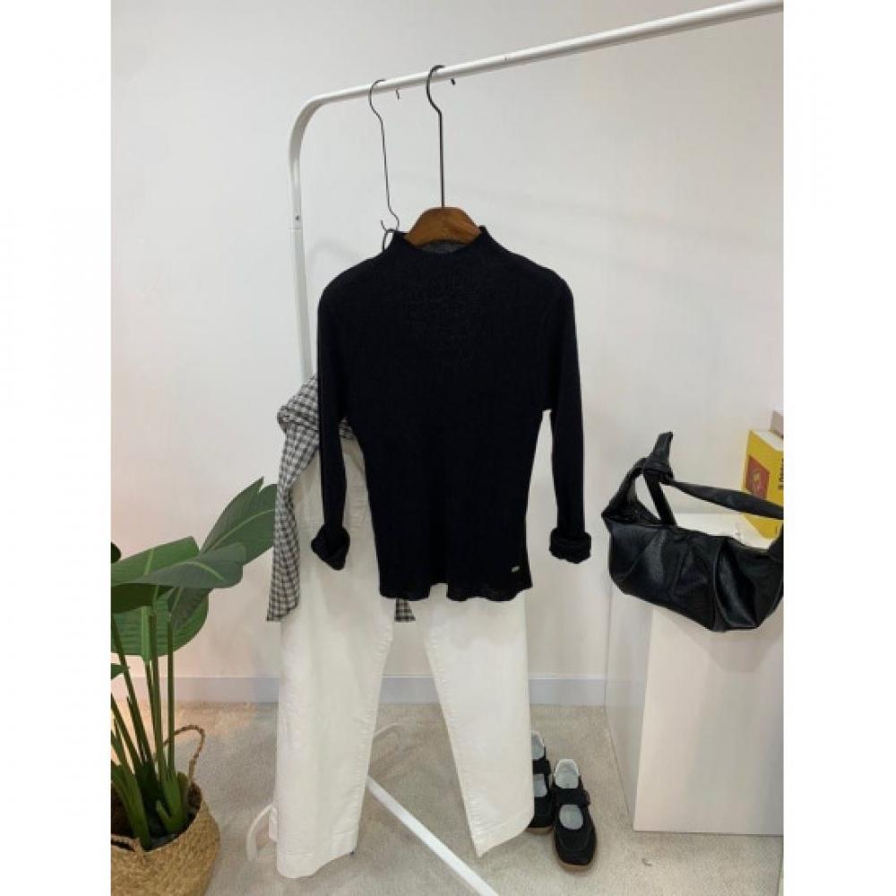 C S In The Room Naf Sheer Ribbed Pendant moCk neCk Long Sleeve Knit 4Color