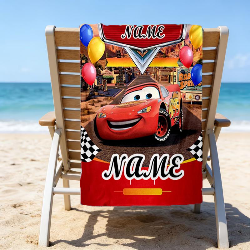 1pc Cars2 Beach Towel with Custom Name, Beach/Swimming/Bath/Picnic/Camping Towel, Suitable for Seaside Beaches