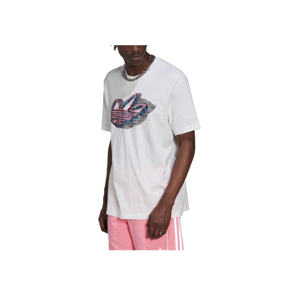 adidas Originals Trefoil Front Großes Logo Print Rundhals T-Shirt Herren Oberteile Weiß HK7334