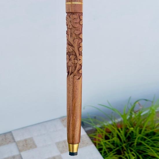 91.44 Cm Victorian Engraved Royal Walking Stick, Brass Flower Head with Wooden Engraved Walking Cane, Gifts For Him, Christmas Gift