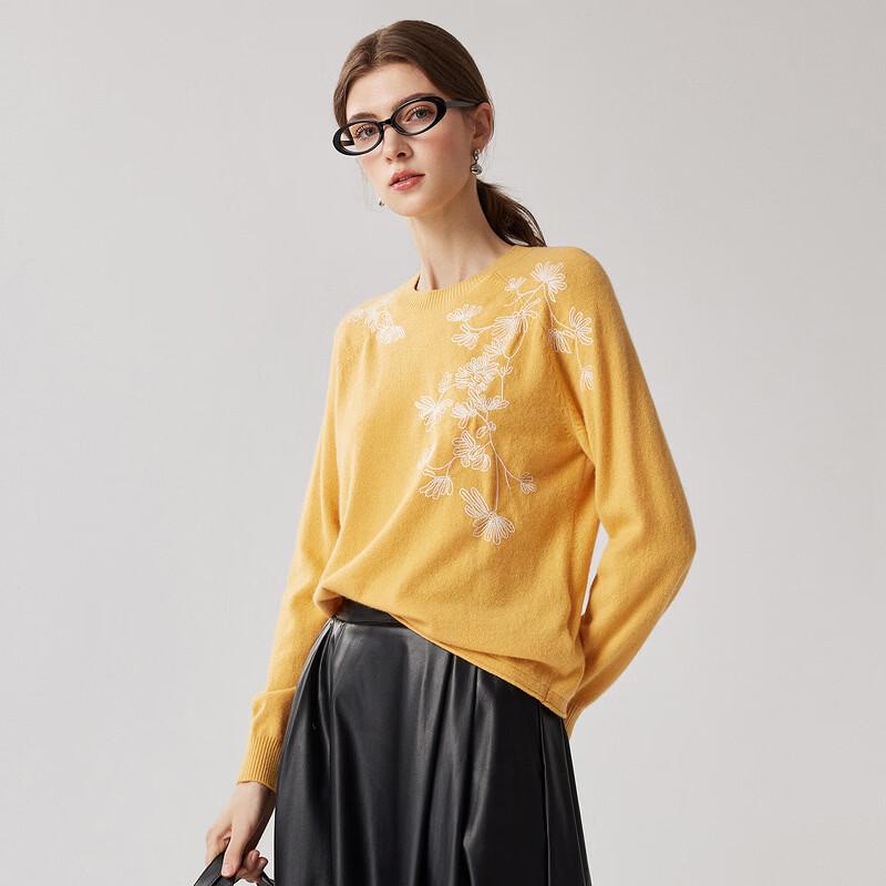 Zhaojun Women's 100% Cashmere Crew Neck Embroidered Sweater
