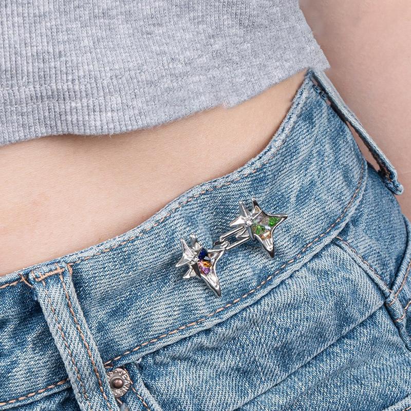 New Cross Star Waist Buckle for Woman Man Detachable Pants Clips Waist Tightener Metal Jean Buttons Pins Clothing Accessories