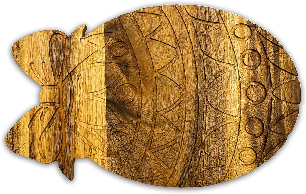 Organic Acacia Wooden Cutting Board and Serving Platter for Cheese Snacks Vegetables Fruit & Salad (Egg with Grooves 13"L X 8"W)