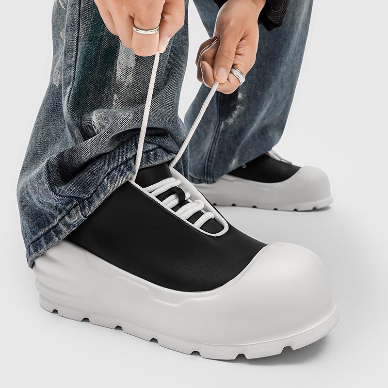 Mode Schwarz Weiß Plateau Freizeitschuhe Klobige Sohle Brotschuhe mit Versteckter Höhe Rutschfest Unisex Freizeit Laufschuhe