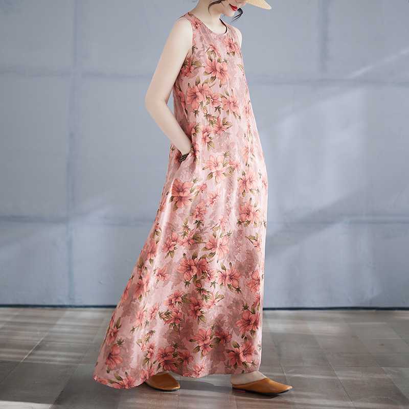 Women's Long Skirt Summer New Round Neck Printed Dress