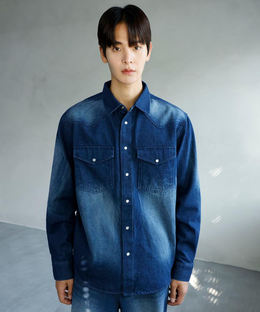 SIGNATURE [Choi Jong-Woo X Signature] Western Washed Denim Shirt [Indigo]