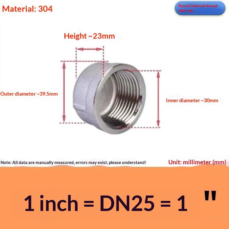 Internal Thread Pipe Cap Plug Wear Resistant 304 Stainless Steel Inner Wire Pipe Fitting for Agricultural Irrigation Pipes