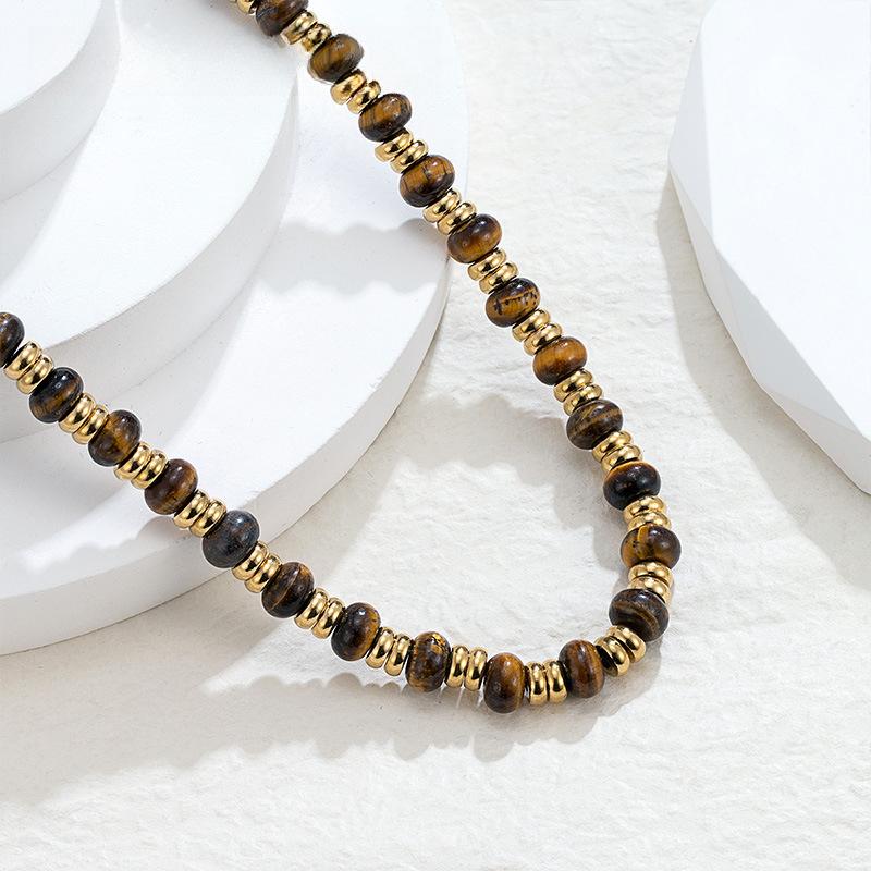 Caramel Maillard Tiger'S Eye Beaded Necklace Women'S Non-Fading Premium Sense Clavicle Chain Niche Vintage Premium