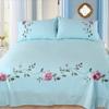 WOSTAR Rose Flora Embroidery Design Flat Bed Sheet Solid Colour Cotton Twill Linen Bedding Luxury Home Textiles Queen King Size
