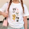 Four Cute Cats Print Tshirts for Girls Summer Casual Fashion Kids Colorful Comfortable Tops Children ONeck Short Sleeve Tees