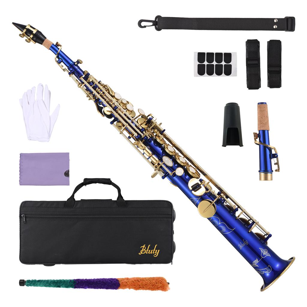 Btuty Brass Straight Soprano Sax Saxophone Bb B Flat Woodwind Instrument for Student Beginner