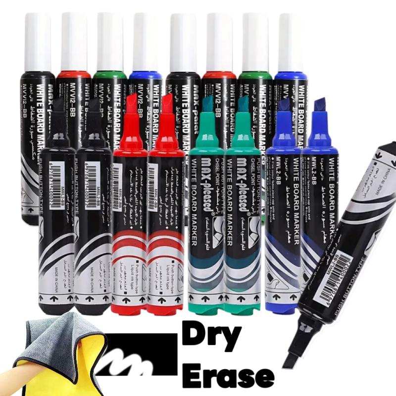 4-Piece Push-Button Liquid Ink Whiteboard Marker Pen, Vibrant, Quick-Drying, Low-Odor, Chisel Tip, for Whiteboards, Office