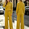 High-necked twist sweater set Women's loose sweater High-waisted wide-leg pants Two-piece set Lazy wind casual set