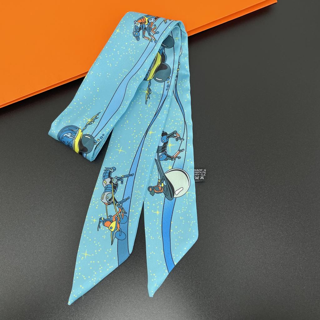 2024 Markendesign Karomuster Seidenschal Luxusschal Damen Foulard Schmaler Taschenschal Halstuch für Damen Mode Haar Stirnband