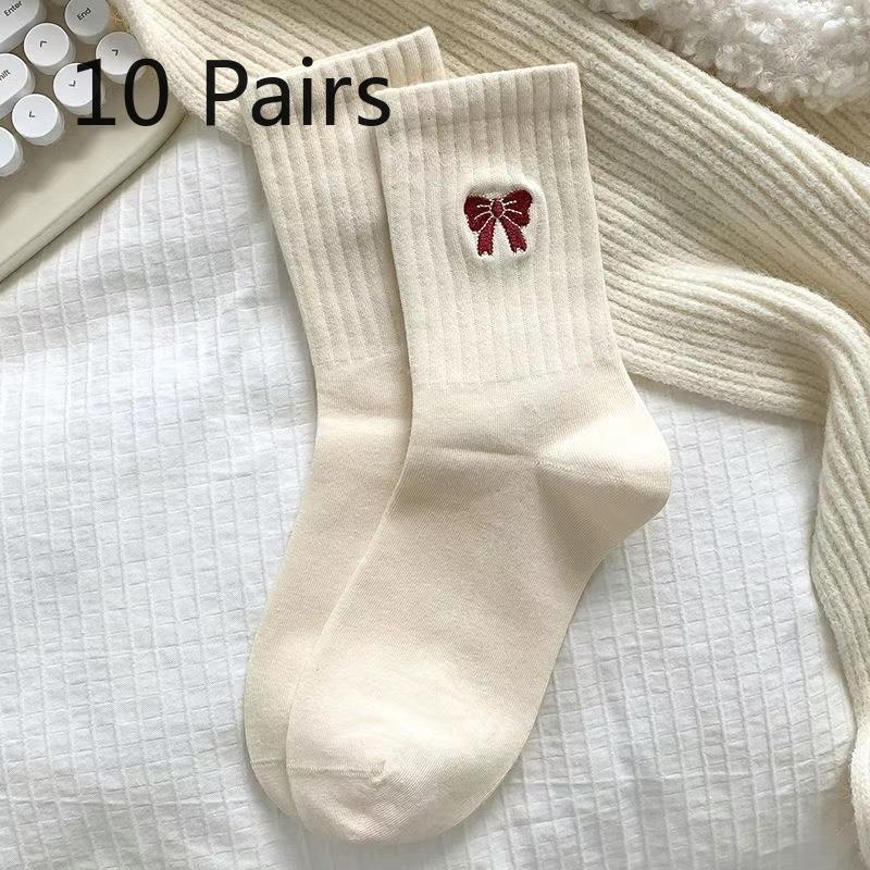 

10 пар женских осенне-зимних полосатых носков-гольфов с бантом 10 Pairs белый