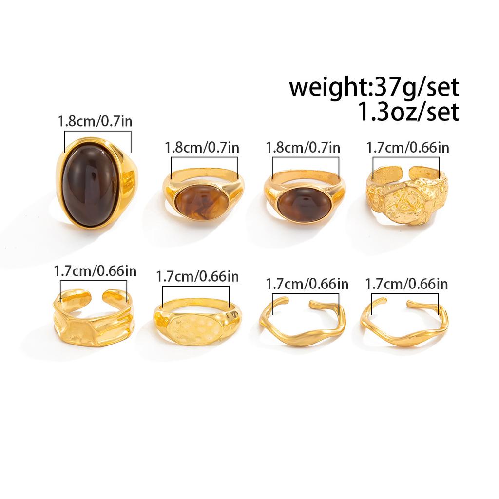 8pcs Set Personality Trend Smooth Surface Wrinkles Liquid Metal Acrylic Gemstone Open Rings for Men Women Designer Jewelry Sets