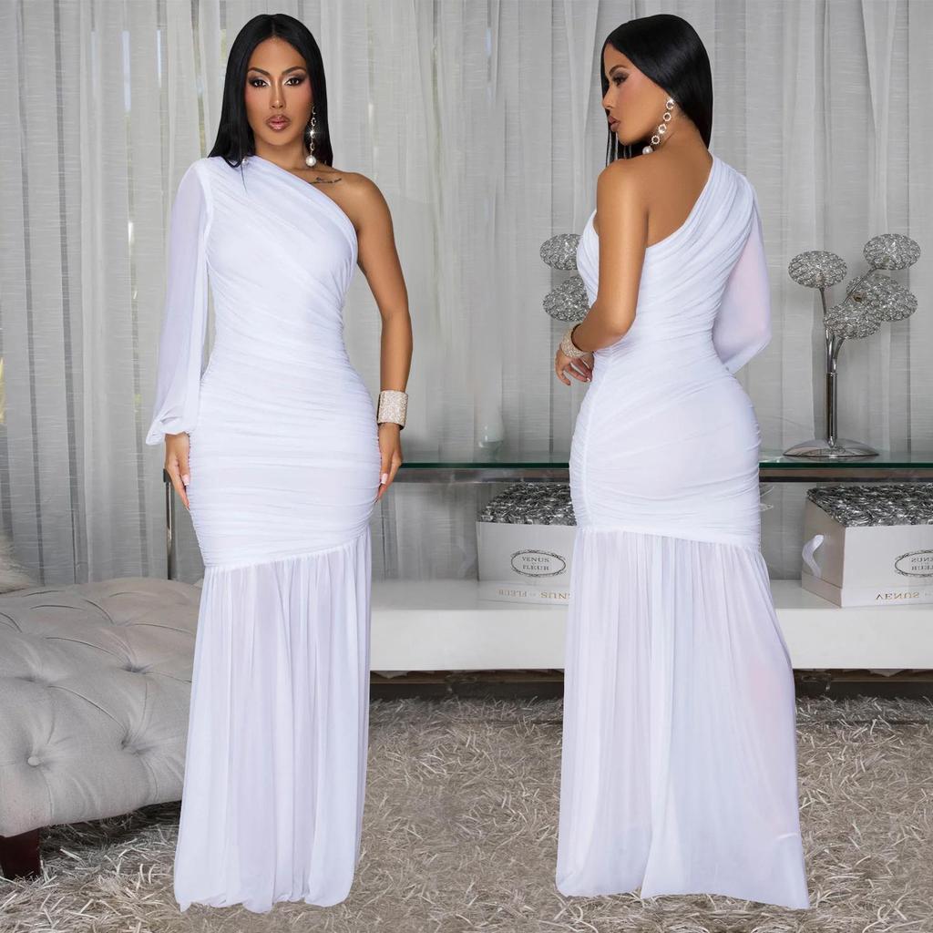 C7500 Fashionable Off-the-Shoulder Mesh Dress for Women In Europe and America - New High-End Style