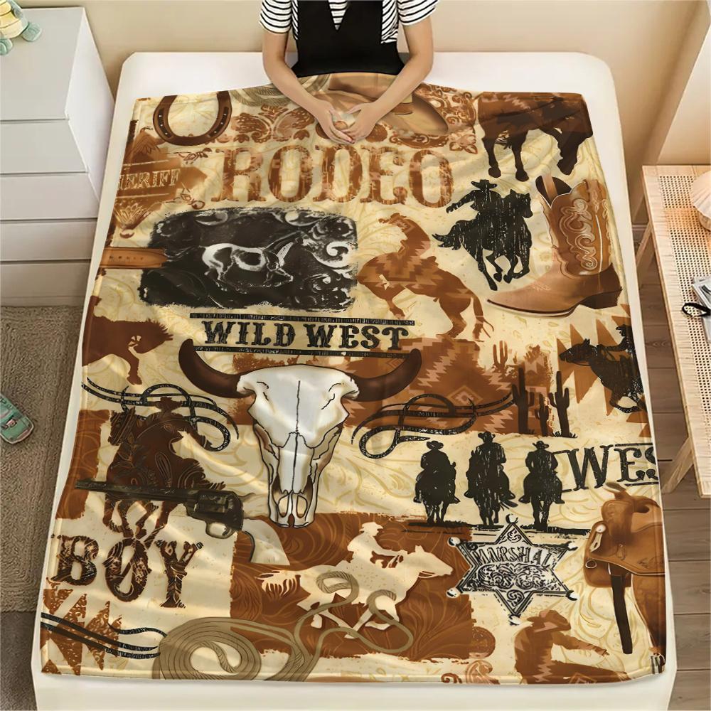 1Pc Western Print Flannel Blanket, High Quality Comfortable for All Seasons, Home Decor, Warmth and Comfort, Perfect for Christmas Gifts