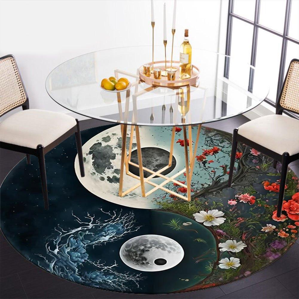 Yin Yang Moon Flowers: A Unique Artistic Design for Home DecorRound Non-Slip chair mat chair carpet for office Rugs for Office Decor Gift For Valentin
