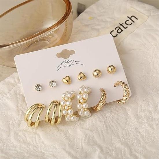 11 Pairs Combo Set Celebrity Inspired Latest Trendy Stylish Gold Plated Geometric Twist Pearl Hoop Dangle Earrings for Women and Girls