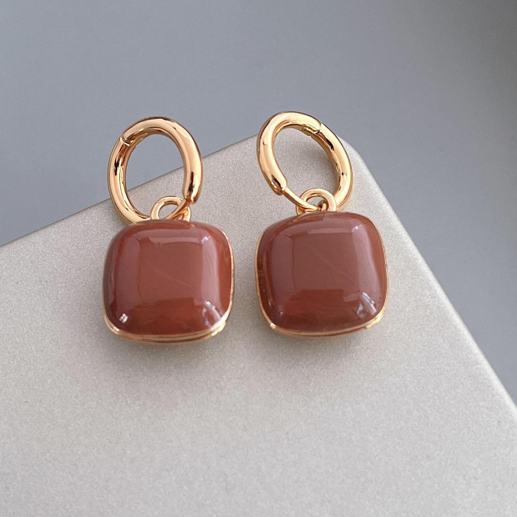 Reversible Maillard Zircon Geometric Square Ear Cuffs with Drip Glaze Design