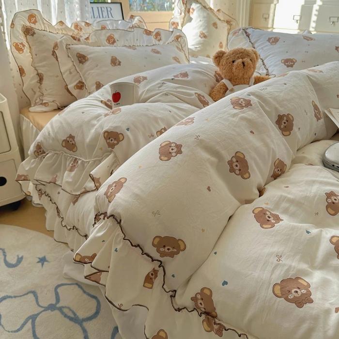 

4Pcs Spring Vibrant Flowers Cotton France Princess Style Bedding Set Single Twin Queen Duvet Cover Bed Sheet Pillowcases 1.5m sheet 4pcs