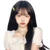 Tabobuii Long Straight Full Wig with Blunt Bangs, Fashion Wig, Natural-Looking, Small Face, Heat-Resistant, with Net, Women's Wig, Cosplay, Everyday,