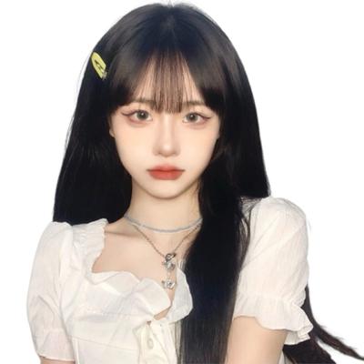Tabobuii Long Straight Full Wig with Blunt Bangs, Fashion Wig, Natural-Looking, Small Face, Heat-Resistant, with Net, Women's Wig, Cosplay, Everyday,