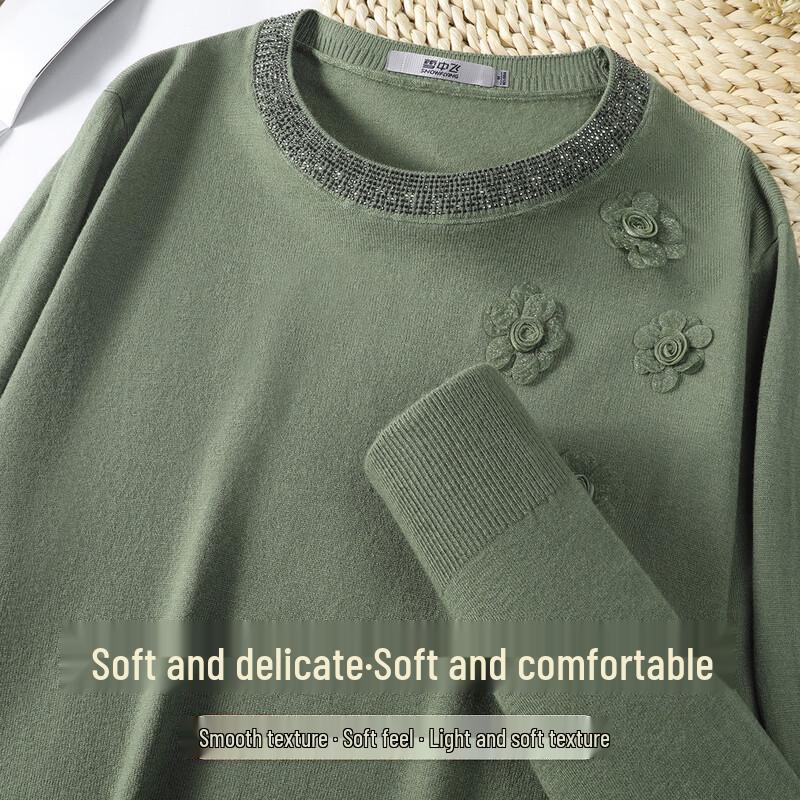 SNOWFLYING Women s 3D Floral Rhinestone Knit Pullover L