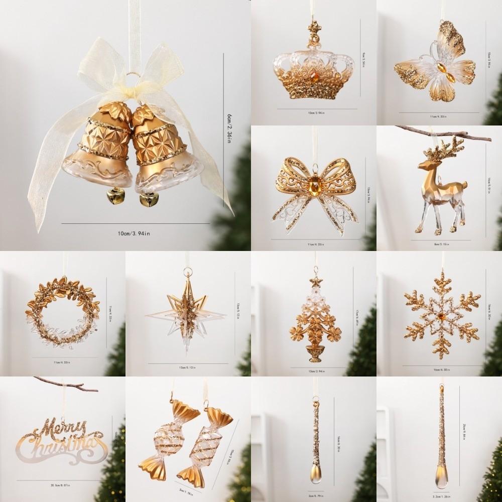 Golden Translucent Christmas Snowflake Pendant Crystal Prism Wreath Elk Deer Ornaments Home