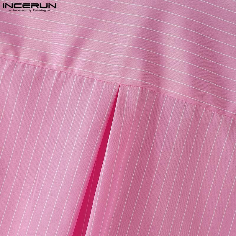 INCERUN Plus Size Men Spring Turn Down Collar Long Sleeve Striped Shirts Casual Tops